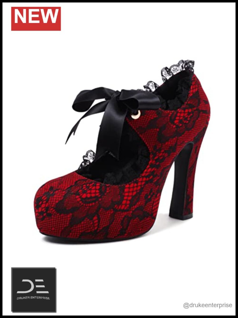 Lace Flower Mary Jane Punk Prom Platform High Heel Shoes